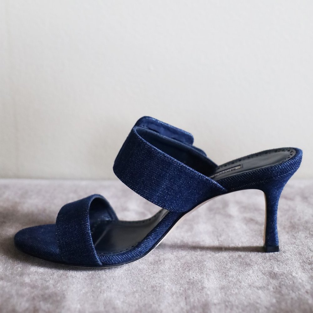 SOLD! Manolo Blahnik Denim Sandal Heel with Buckle - Picture 3 of 10